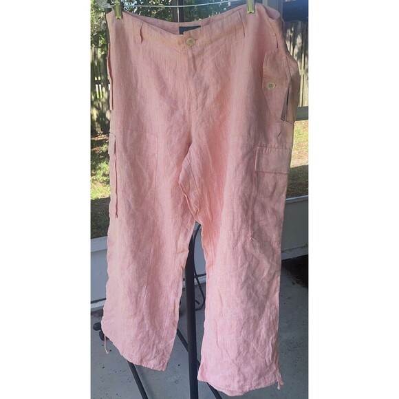 Lauren Ralph Lauren 18W Tangerine 100% Linen Cargo Pockets Beachy Coastal Comfy - Picture 9 of 10